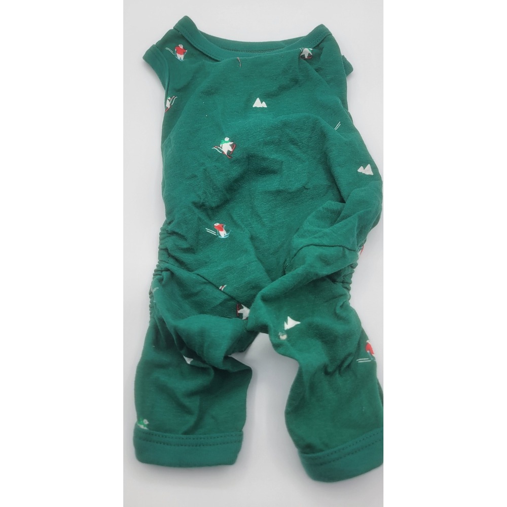 Green Dog Pajamas Small Skiing Polar Bear Winter Holiday Cotton Pet apparel